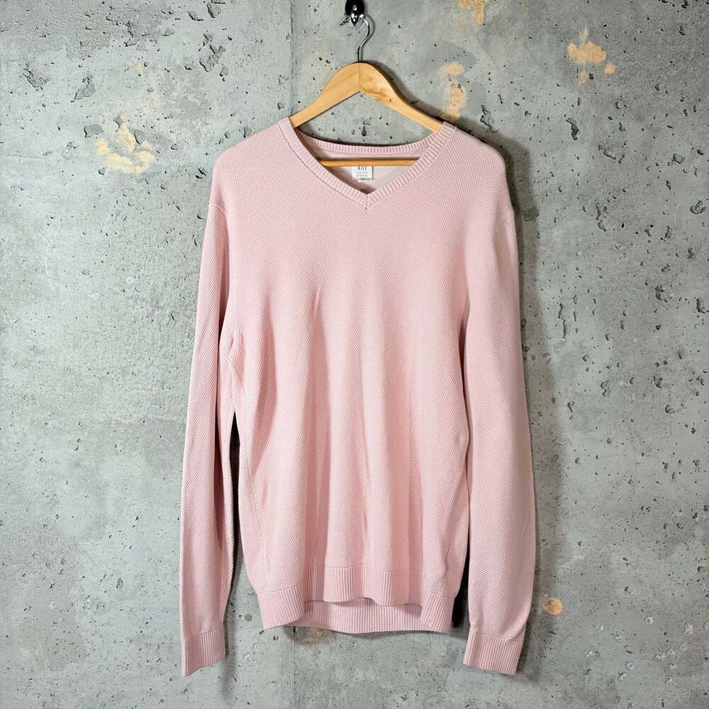 Gap Men's Pink V-Neck Cotton Texture Knit Sweater Sz L